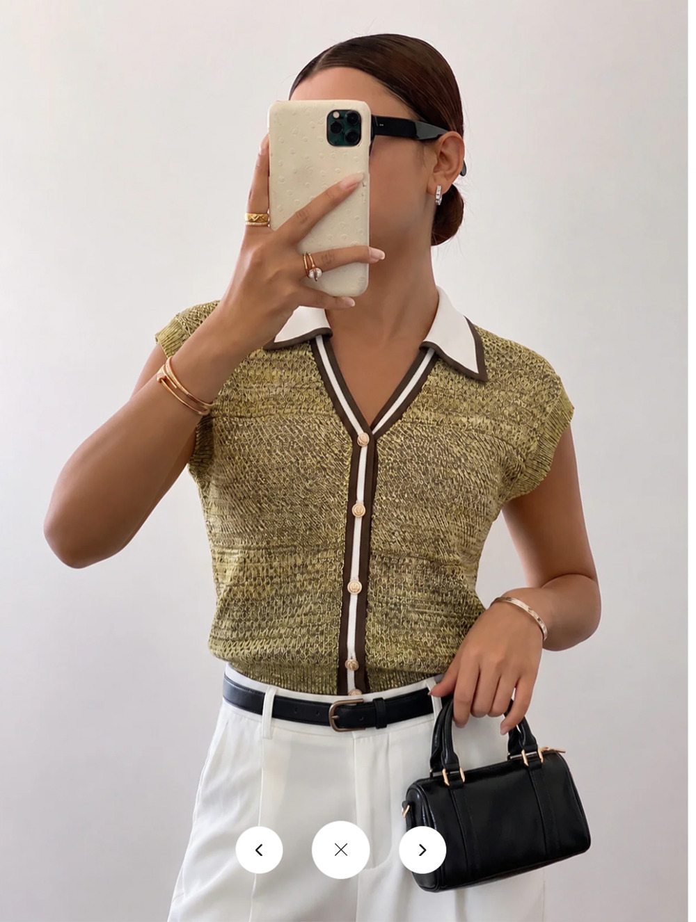 NWT Commense Contrast Trim Textured Knit Top Sz L